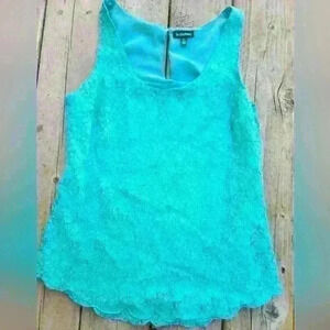 LA CHATEAU TEAL LACE TANK TOP
